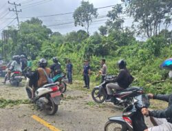 Polres Sekadau Amankan Lalu Lintas saat Penebangan Pohon di Simpang BBI